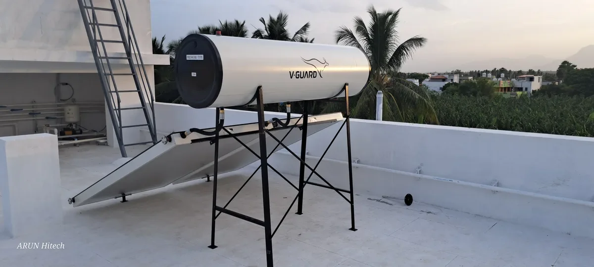 V-Guard 200L solar water heater installation Coimbatore Tamil Nadu — Arun Hitech dealer
