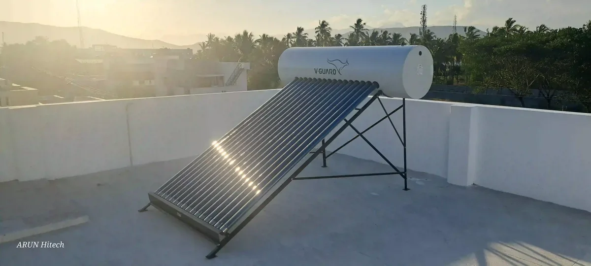 V-Guard 200L solar water heater installation Erode Tamil Nadu — Arun Hitech