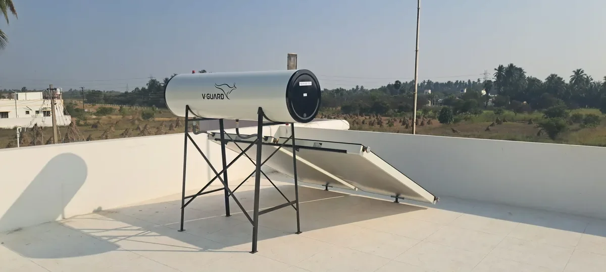 V-Guard FPC flat plate collector solar water heater installation Coimbatore Tamil Nadu by Arun Hitech
