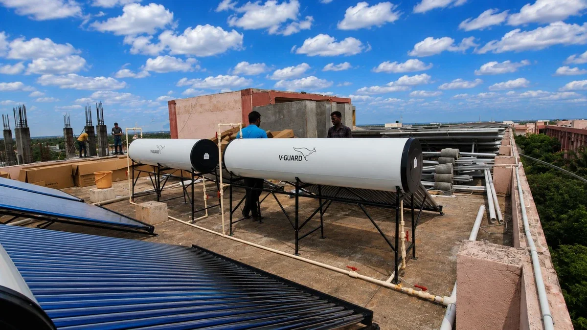 Eco friendly 500L solar water heater apartment Coimbatore — Arun Hitech