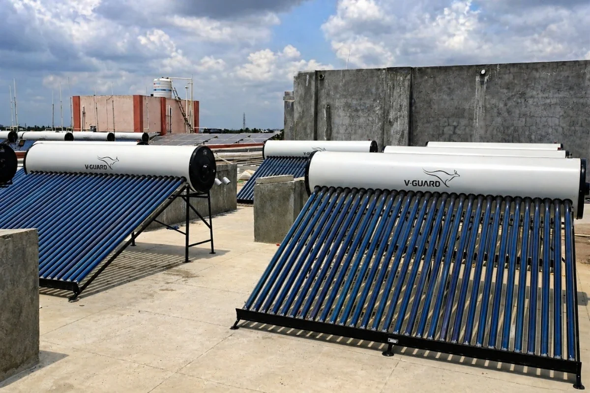 Solar water heater installation RS Puram apartment Coimbatore — Arun Hitech V-Guard
