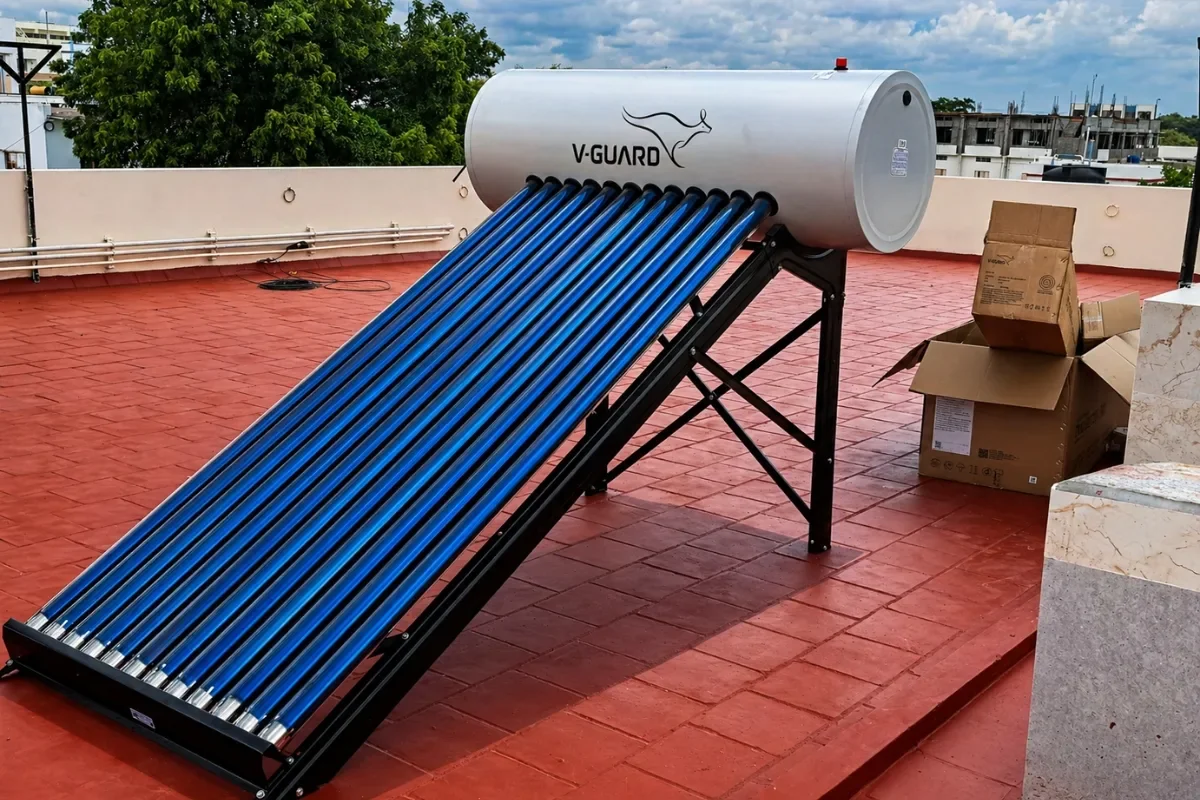 Solar water heater installation Tiruppur home Tamil Nadu — Arun Hitech V-Guard dealer