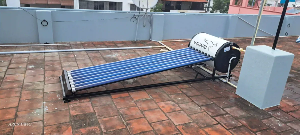 V-Guard 100L solar water heater installation Pollachi Tamil Nadu — Arun Hitech dealer
