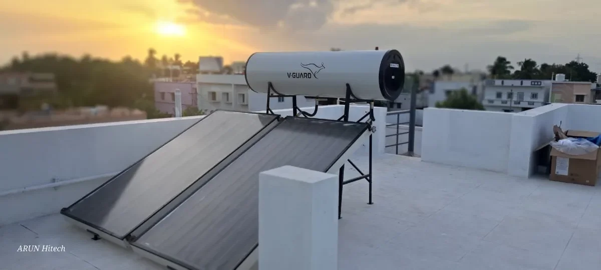 V-Guard solar water heater installation Pollachi Tamil Nadu by Arun Hitech