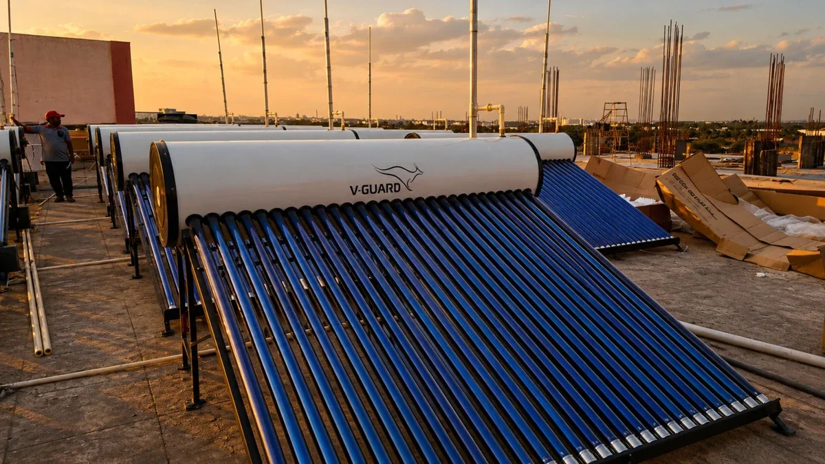 Solar water heater 500L for villa Coimbatore — Arun Hitech V-Guard dealer