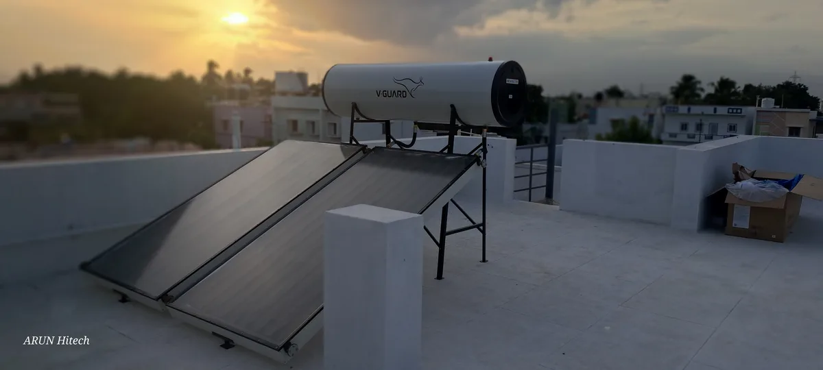 V-Guard FPC solar water heater installation Coimbatore by Arun Hitech