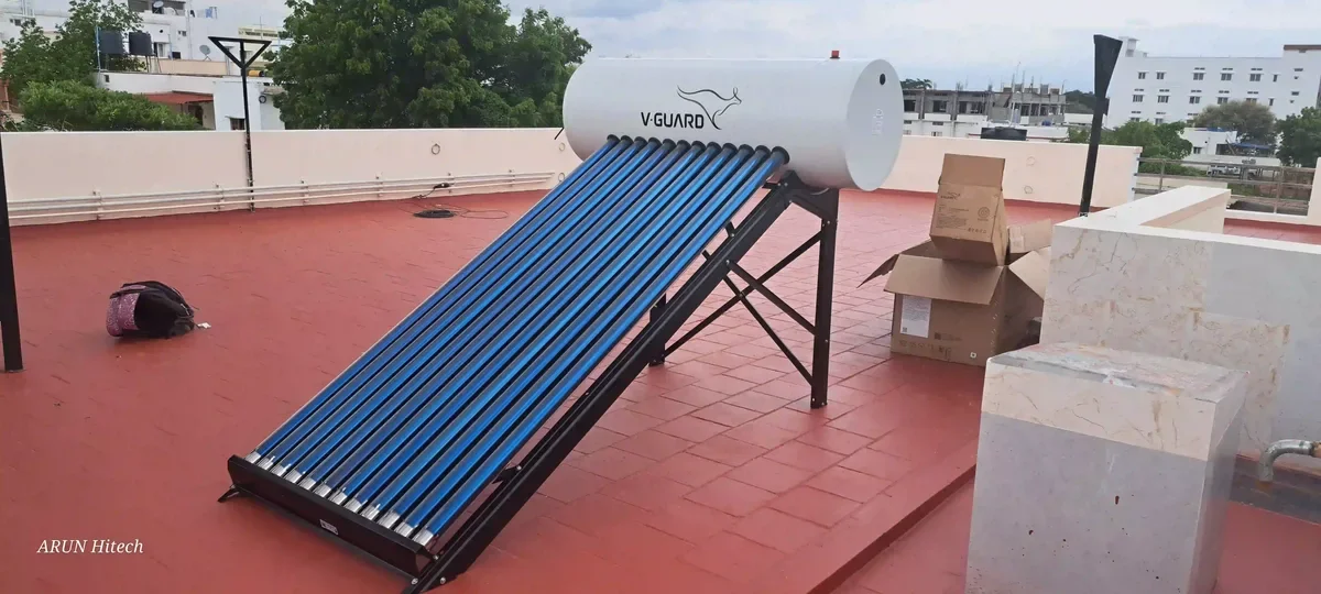 V-Guard solar water heater installation Thudiyalur Tamil Nadu by Arun Hitech