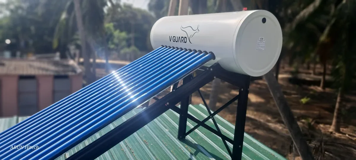 V-Guard 150L solar water heater installation Tiruppur Tamil Nadu — Arun Hitech dealer