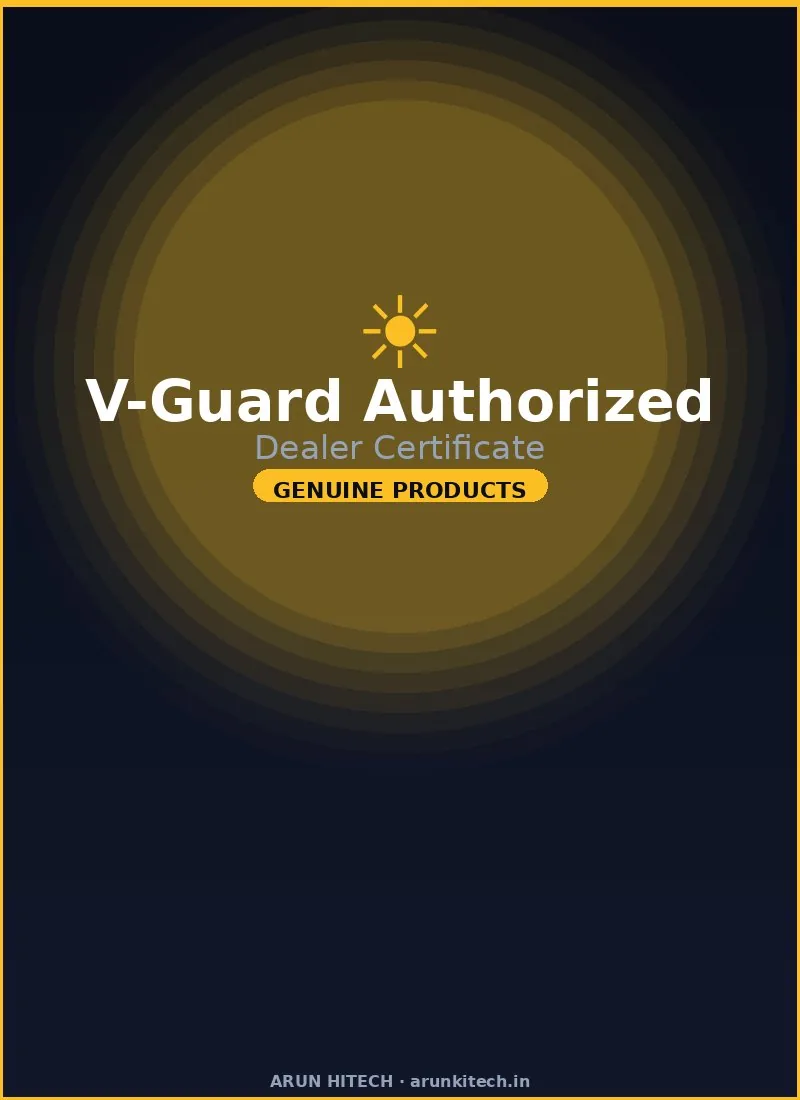 V-Guard authorized dealer certificate Arun Hitech Coimbatore Tamil Nadu