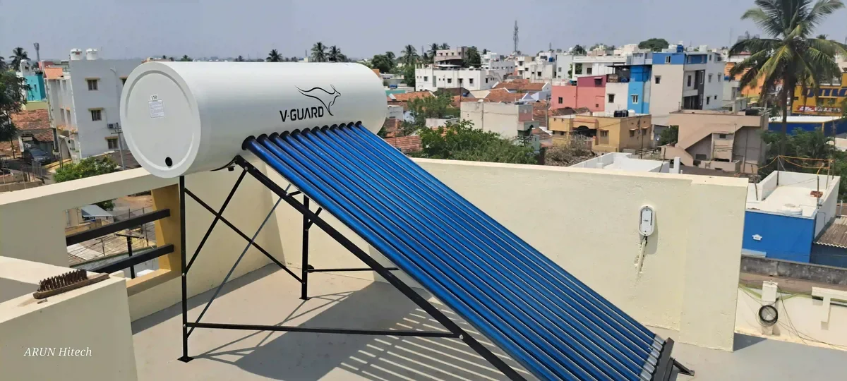 V-Guard solar water heater installation Nanjundapuram Tamil Nadu by Arun Hitech