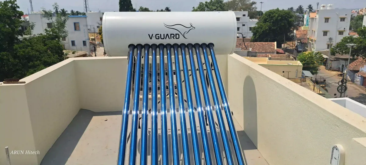 V-Guard solar water heater installation Thudiyalur Tamil Nadu by Arun Hitech